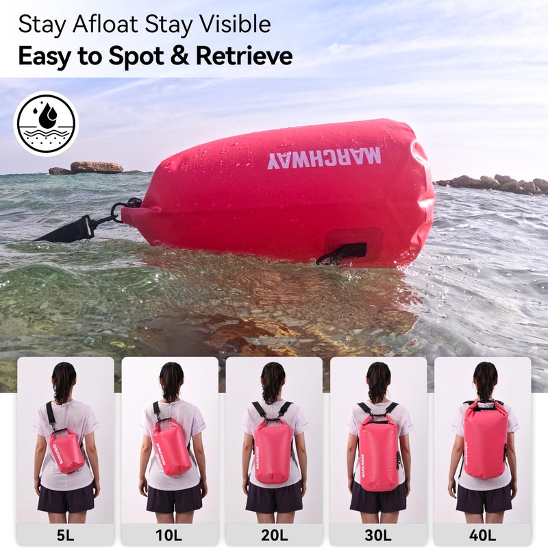 MARCHWAY Floating Waterproof Dry Bag Backpack 5L/10L/20L/30L/40L, Roll Top Sack Keeps Gear Dry for Kayaking, Rafting, Boating, Swimming, Camping, Hiking, Beach, Fishing (Pink, 20L) - Image 5